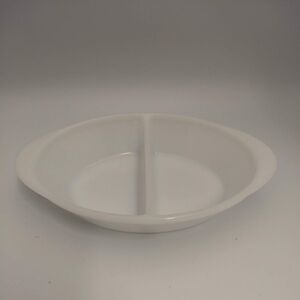 Vintage 8 1/2” X 12" Glassbake Divided Casserole Dish Milk Glass Pure White